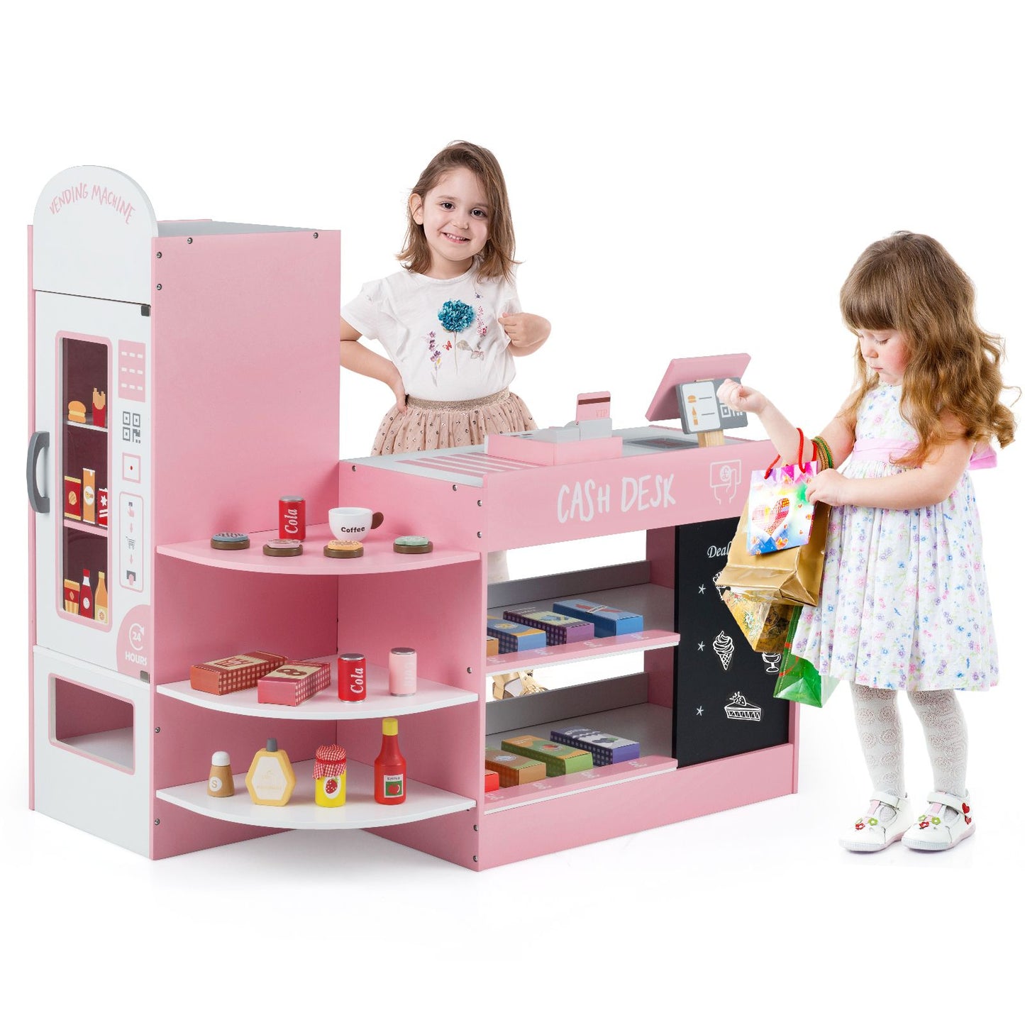 Kids Grocery Store Playset with Cash Register and Writable Chalkboard