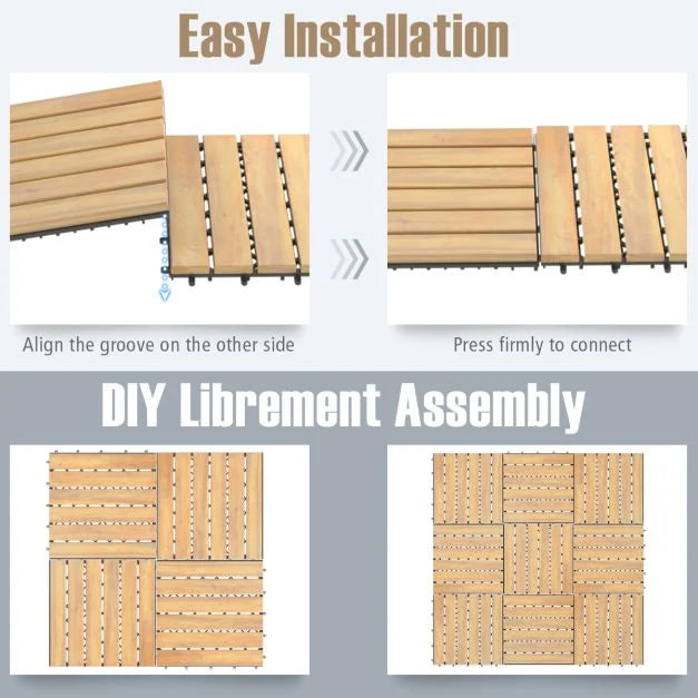 Acacia Wood Interlocking Floor Tiles for Terrace and Balcony