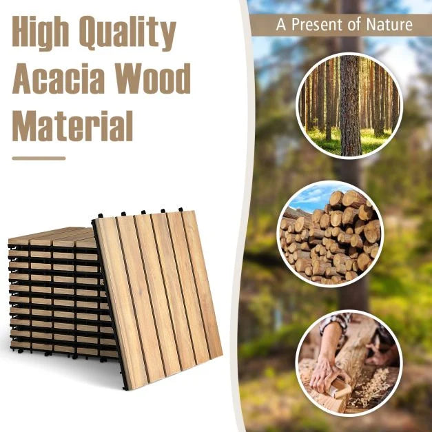 Acacia Wood Interlocking Floor Tiles for Terrace and Balcony