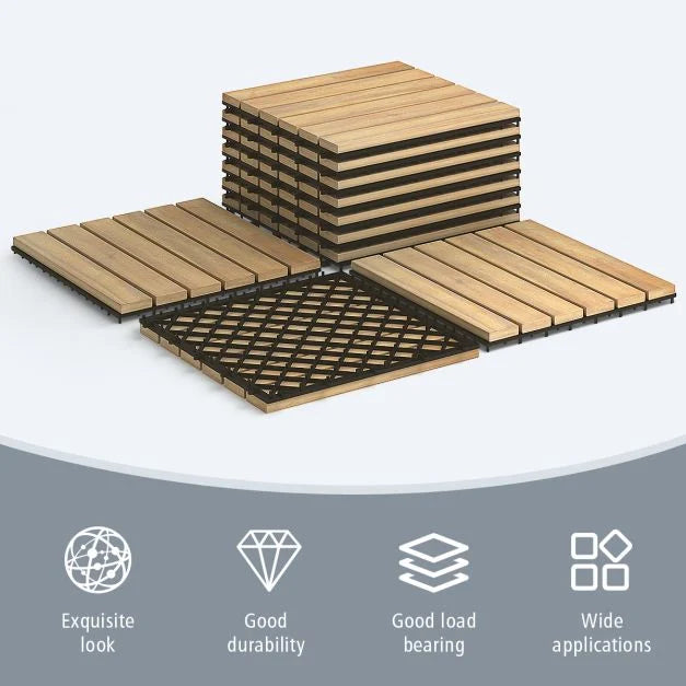 Acacia Wood Interlocking Floor Tiles for Terrace and Balcony