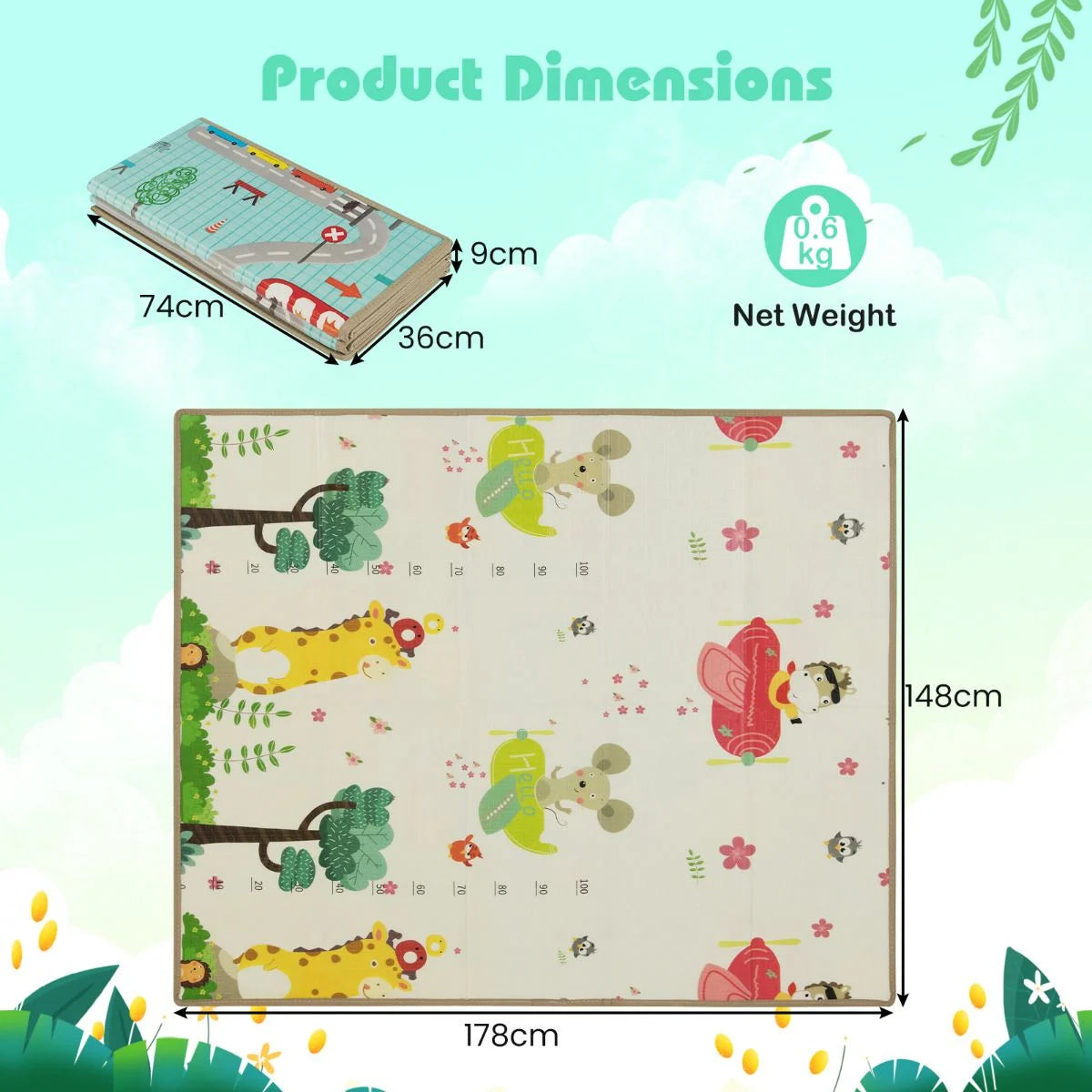 Baby Play Mat 178 x 148 cm Foldable Baby Activity Mat for Floor