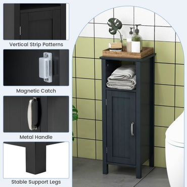 Freestanding Narrow Bathroom Storage Organizer Rack Stand with Door and Adjustable Shelf