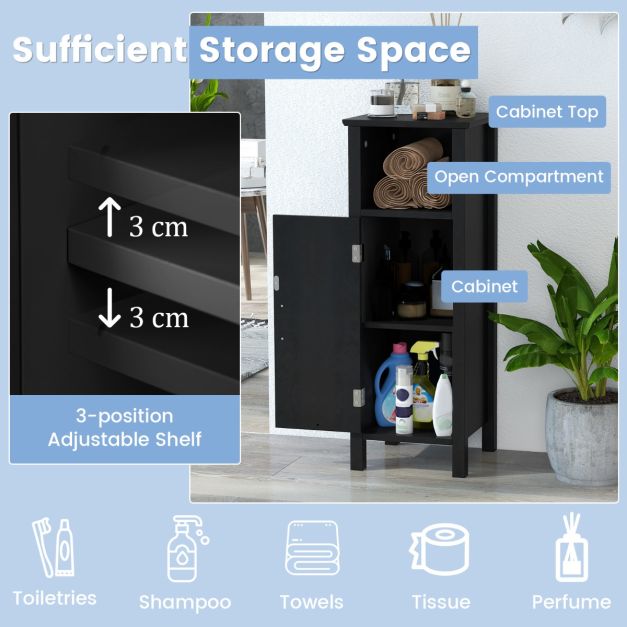 Freestanding Narrow Bathroom Storage Organizer Rack Stand with Door and Adjustable Shelf