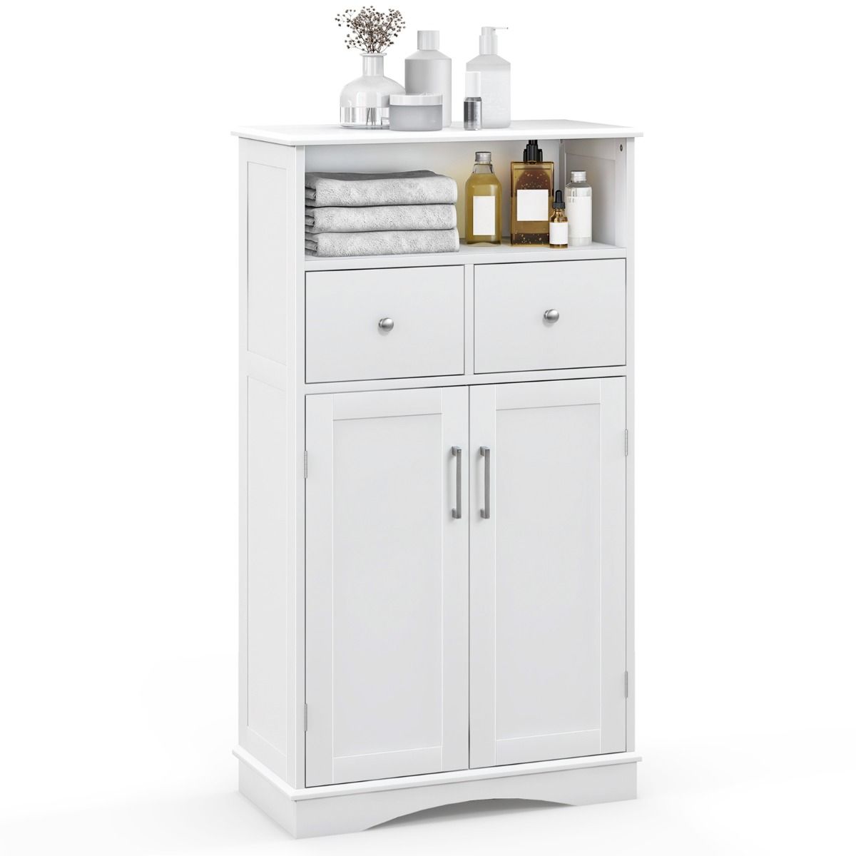 Bathroom Floor Cabinet, Freestanding Wooden Storage Cupboard with Adjustable Shelf