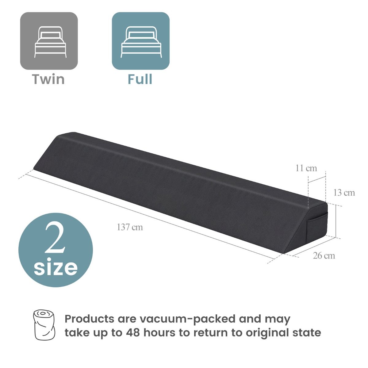 Bed Wedge Pillow with 2 Storage Pockets