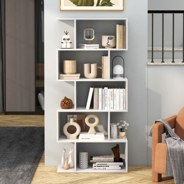 Geometric S-Shaped Bookcase with Anti-Toppling Device for Living Room Home Office