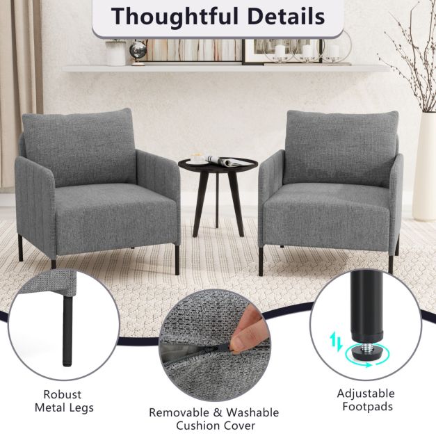 Chenille Single Seat Sofa with Cushion and Adjustable Foot Pads
