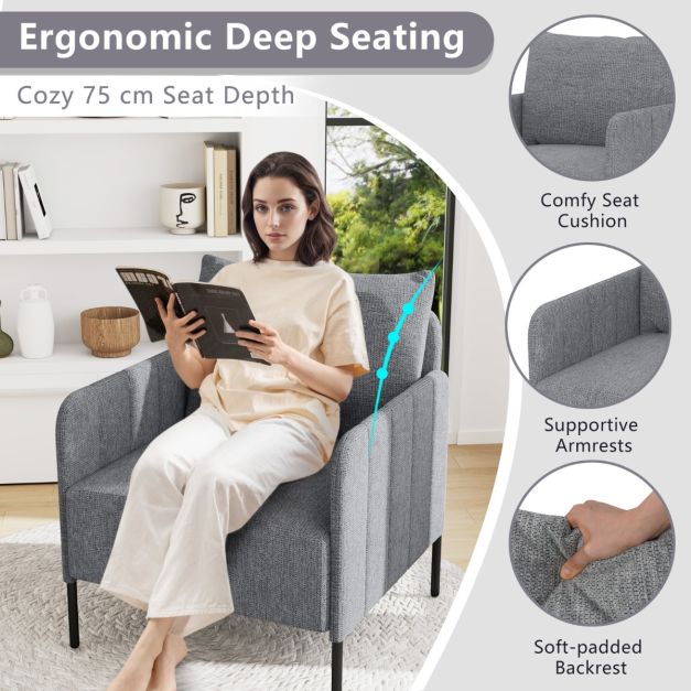 Chenille Single Seat Sofa with Cushion and Adjustable Foot Pads