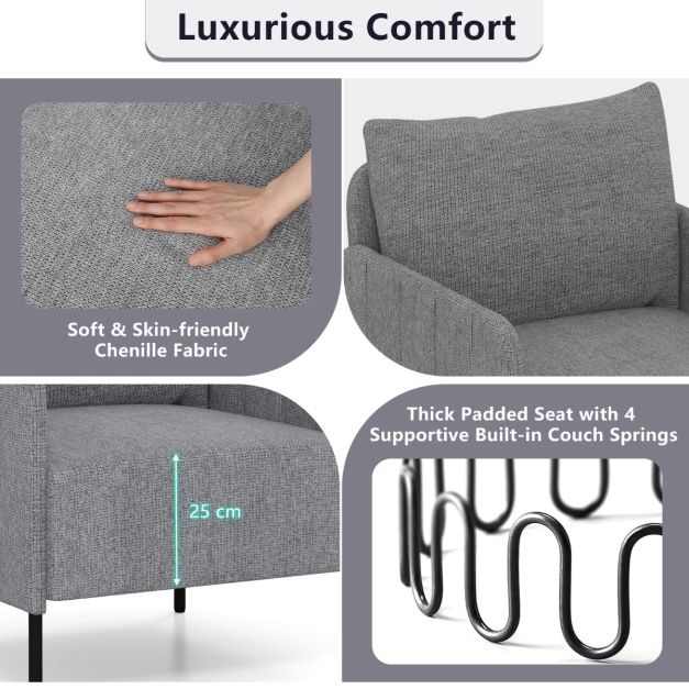 Chenille Single Seat Sofa with Cushion and Adjustable Foot Pads