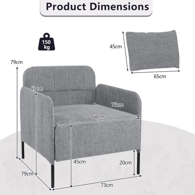 Chenille Single Seat Sofa with Cushion and Adjustable Foot Pads