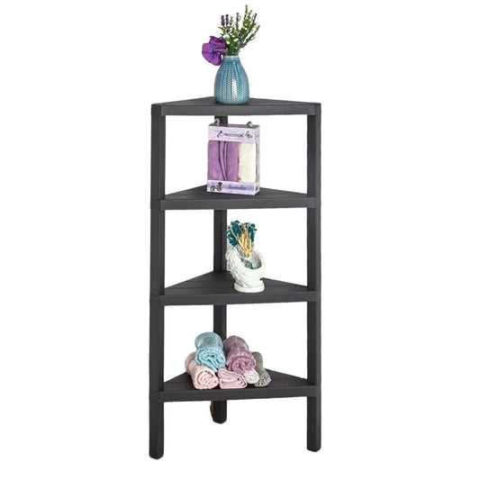 4-Tier Corner Shelf Stand with Open Slatted Shelves