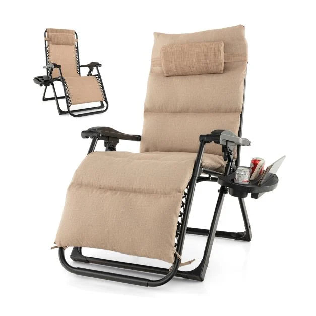 Adjustable Metal Zero Gravity Lounge Chair with Cup Holder Tray