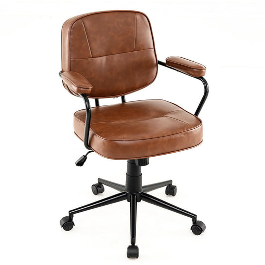 Faux Leather Office Chair Mid Century Modern Upholstered Chair with Padded Armrests
