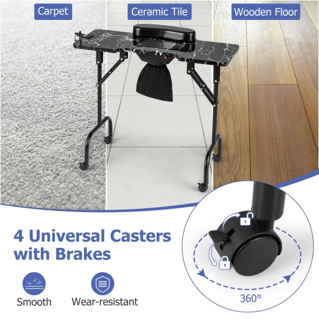 Portable Folding Manicure Nail Table with Electric Dust Collector