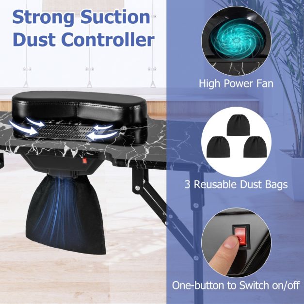 Portable Folding Manicure Nail Table with Electric Dust Collector