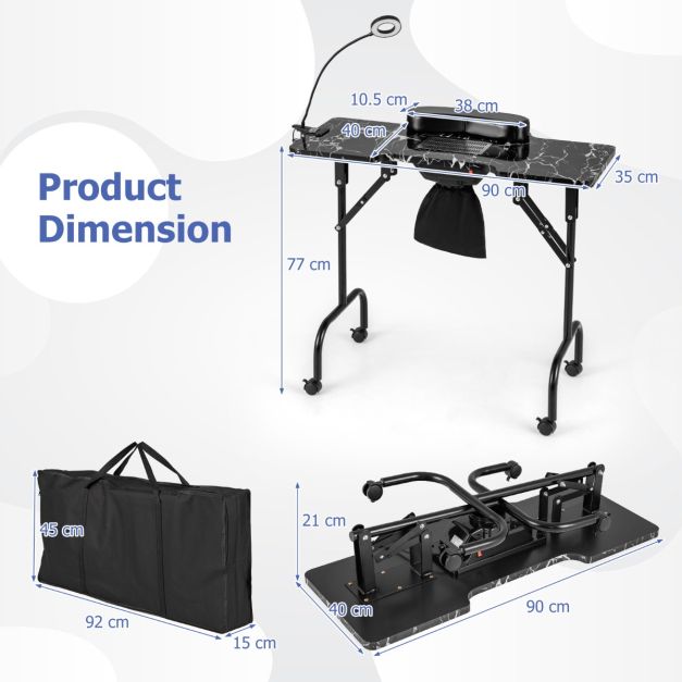Portable Folding Manicure Nail Table with Electric Dust Collector