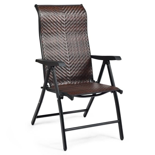 GiantexUK Set of 1/2 Reclining Folding Chairs, Patio PE Wicker Folding Chair with 5-Position Adjustable High Backrest