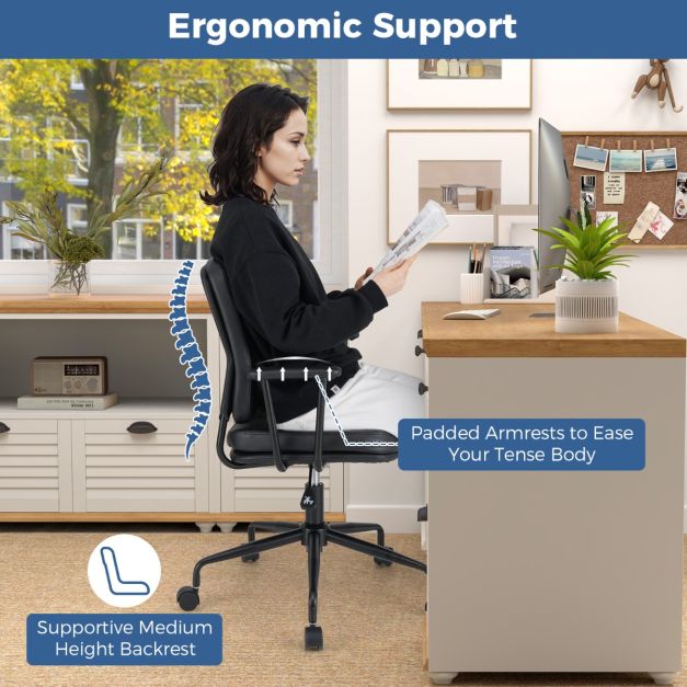 Home Office Small Desk Chair with Adjustable Height Wheels