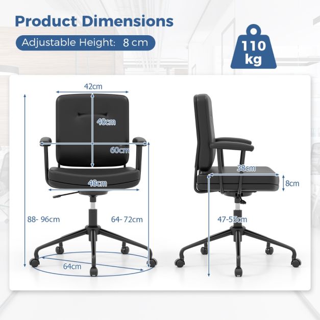 Home Office Small Desk Chair with Adjustable Height Wheels