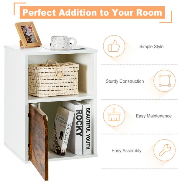 Set of 2 Wooden Bedside Tables with Open Shelf and Door