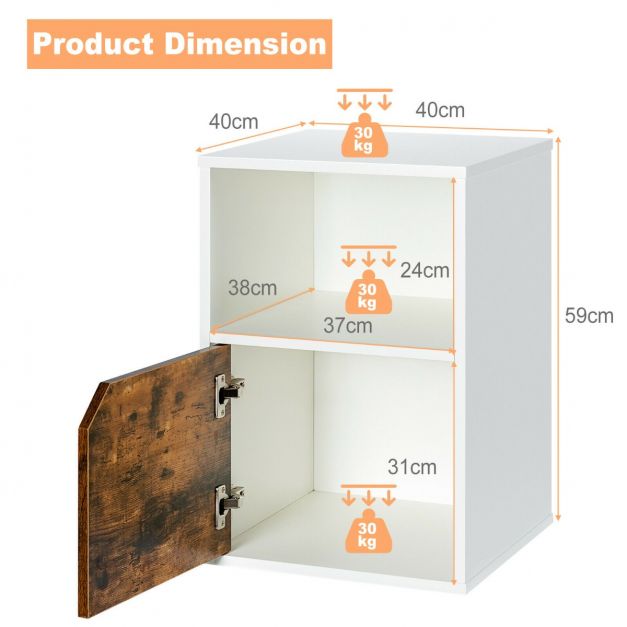 Set of 2 Wooden Bedside Tables with Open Shelf and Door