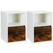 Set of 2 Wooden Bedside Tables with Open Shelf and Door