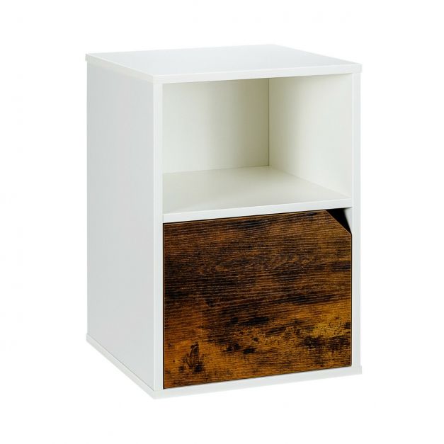 Set of 2 Wooden Bedside Tables with Open Shelf and Door