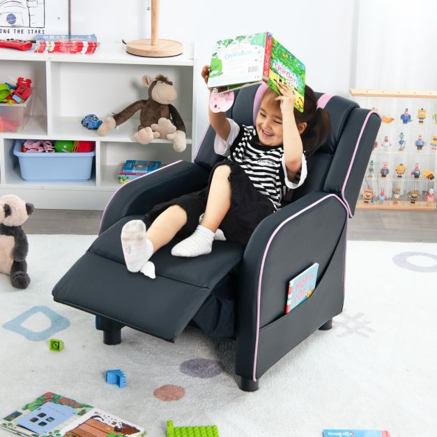 Kids Recliner Chair with Adjustable Backrest Footrest & Side Pockets