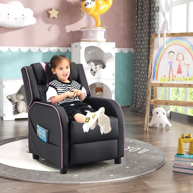 Kids Recliner Chair with Adjustable Backrest Footrest & Side Pockets