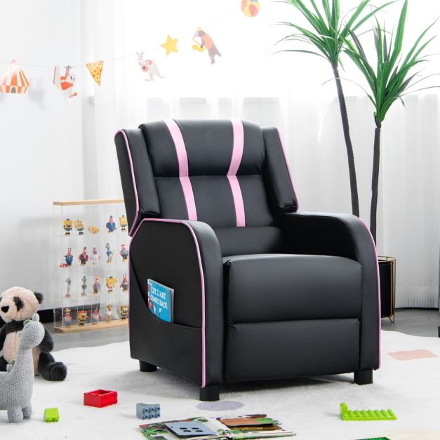 Kids Recliner Chair with Adjustable Backrest Footrest & Side Pockets