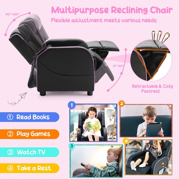 Kids Recliner Chair with Adjustable Backrest Footrest & Side Pockets