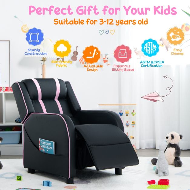 Kids Recliner Chair with Adjustable Backrest Footrest & Side Pockets