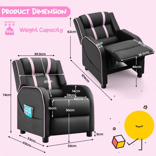 Kids Recliner Chair with Adjustable Backrest Footrest & Side Pockets