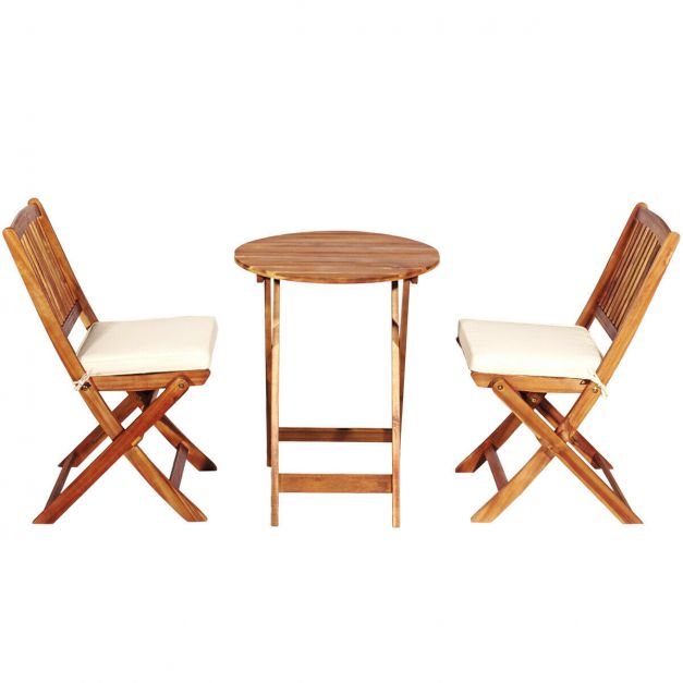 3 Piece Folding Bistro Set with Cushions for Patio