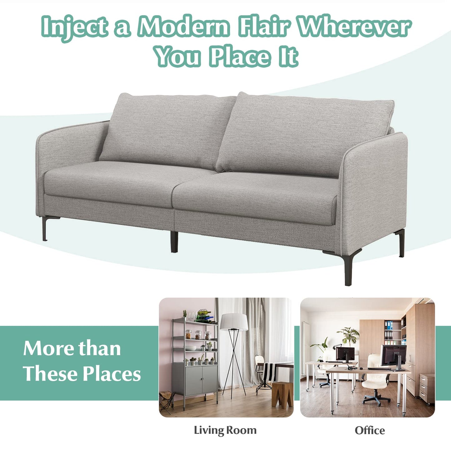 Modern Loveseat 3-Seater Upholstered Sofa with Washable Cushion Covers