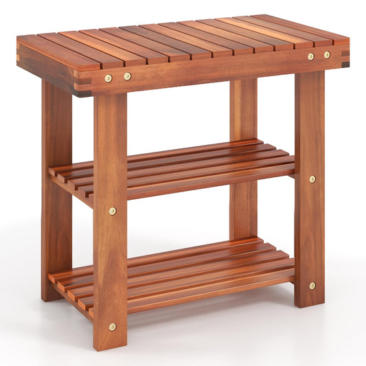 50 x 28 x 45cm 3-Tier Acacia Wood Shoe Rack Bench