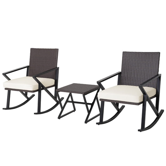 3 Pieces Garden Rocking Chairs and Table Set with Cushions