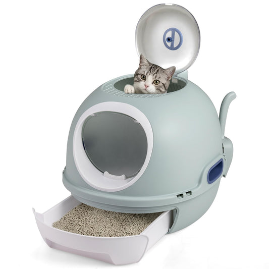 Cat Litter Box with Lid, Helicopter Style Fully Enclosed Cat Toilet