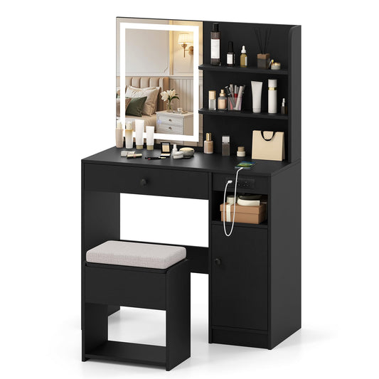 Vanity Desk with Mirror and Lights Dressing Table with Charging Station