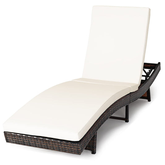 Outdoor Adjustable Folding Chaise Lounge with Removable Thick Cushion
