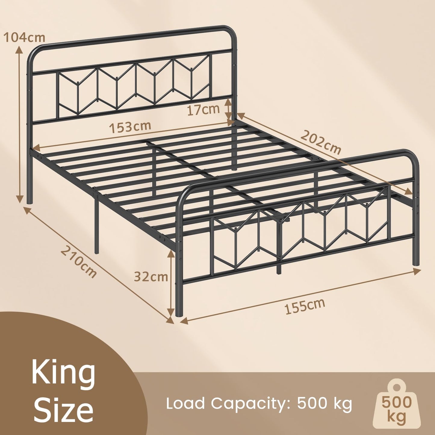 Giantex 3FT/4FT6/5FT Metal Platform Bed Base with High Headboard