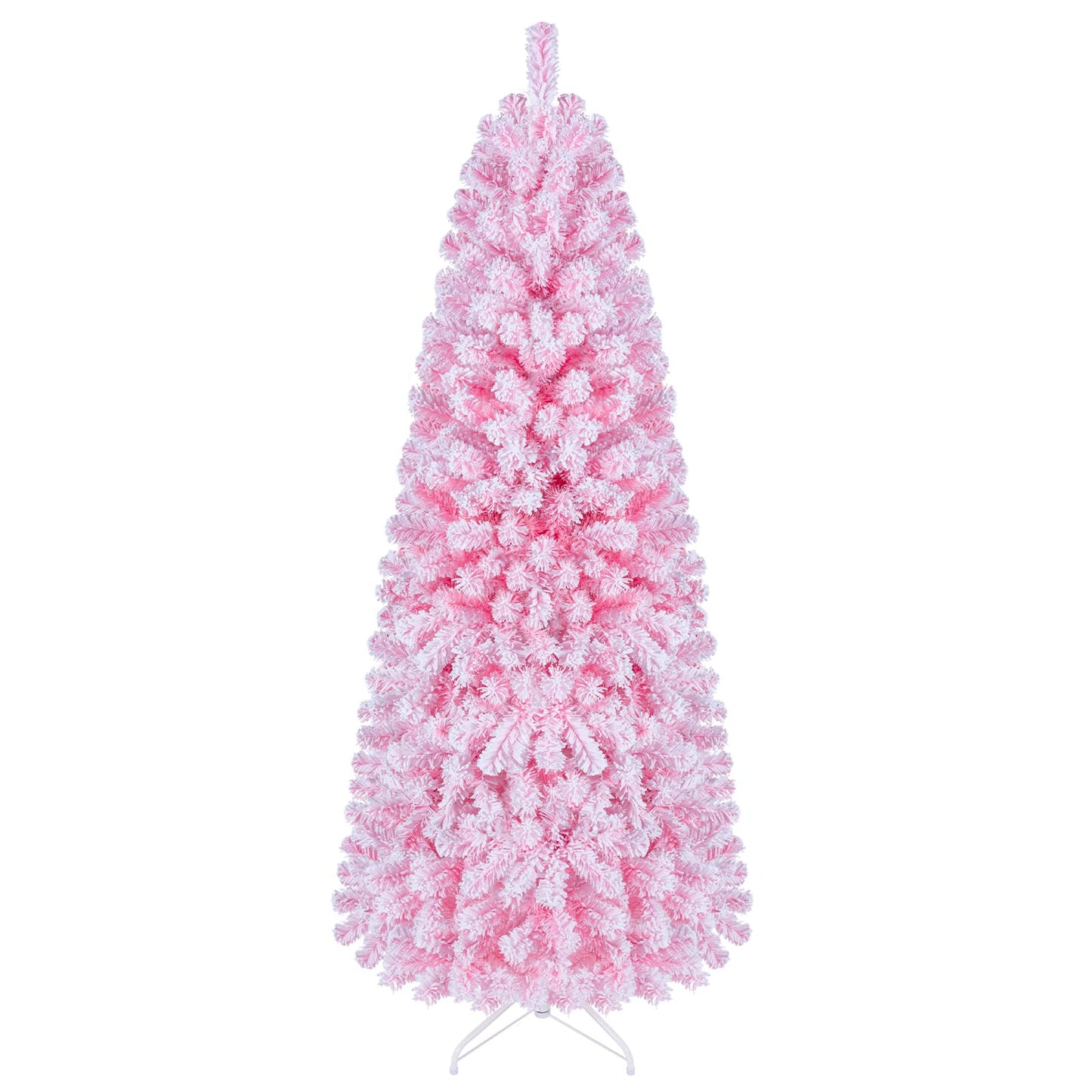 Artificial Christmas Tree, Snow Flocked Xmas Tree with Branch Tips and Foldable Metal Stand