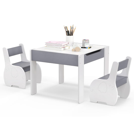 Wooden Kids Table and Chair Set with Hidden Storage