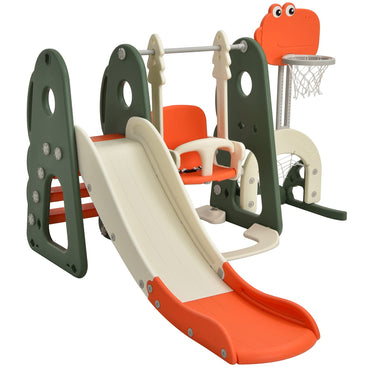 6 in 1 Toddler Slide and Swing Set with Adjustable Basketball Hoop for Indoor