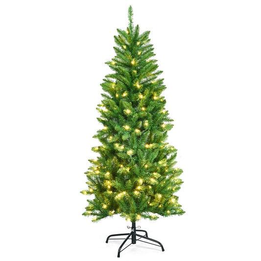 GiantexUK 150cm/180cm Pre Lit Premium Christmas Tree, Green Xmas Tree with 150/250 LED Lights
