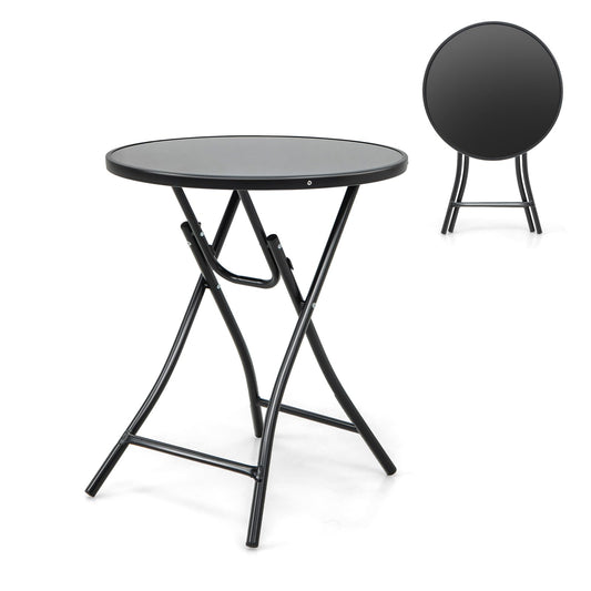 Round Bistro Table with Tempered Glass Tabletop