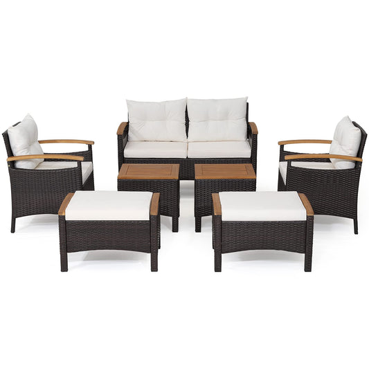 7 PCS Garden Rattan Furniture Set for Yard Poolside