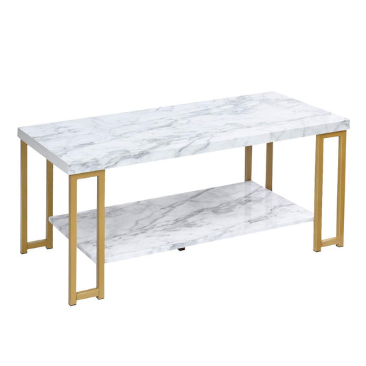 Marble Effect Cocktail Center Table with Storage Shelf