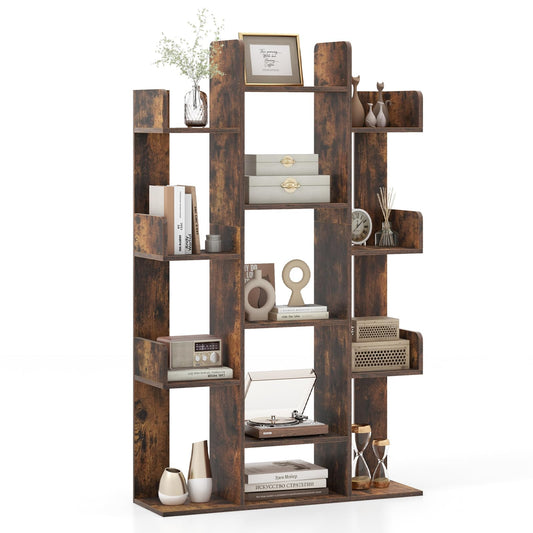 Tree Bookshelf Corner Books Storage Organizer with 13 Open Shelves