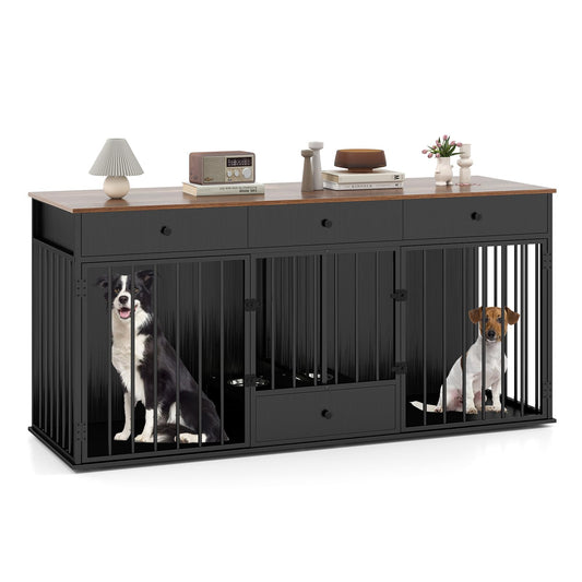 Heavy Duty Dogs Cage with Double Doors and Divider Indoor Puppy Kennel Side Table